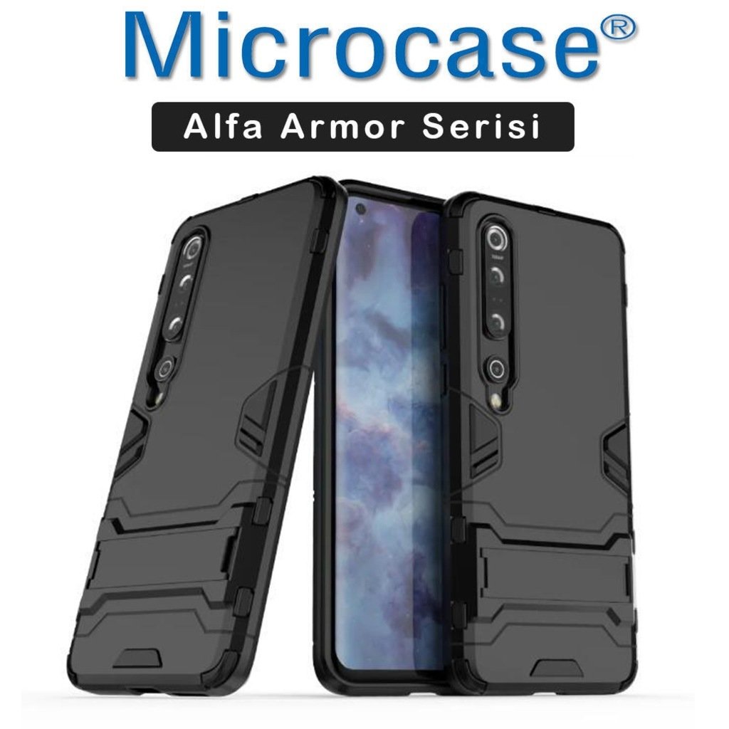 Microcase Xiaomi Mi 10 Pro Alfa Serisi Armor Standlı Perfect Koruma Kılıf - Siyah
