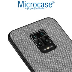 Microcase Xiaomi Redmi Note 9S - Redmi Note 9 Pro - Redmi Note 9 Pro Max Fabrik Serisi Kumaş ve Deri Desen Kılıf - Gri