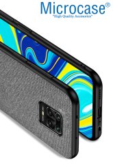 Microcase Xiaomi Redmi Note 9S - Redmi Note 9 Pro - Redmi Note 9 Pro Max Fabrik Serisi Kumaş ve Deri Desen Kılıf - Gri