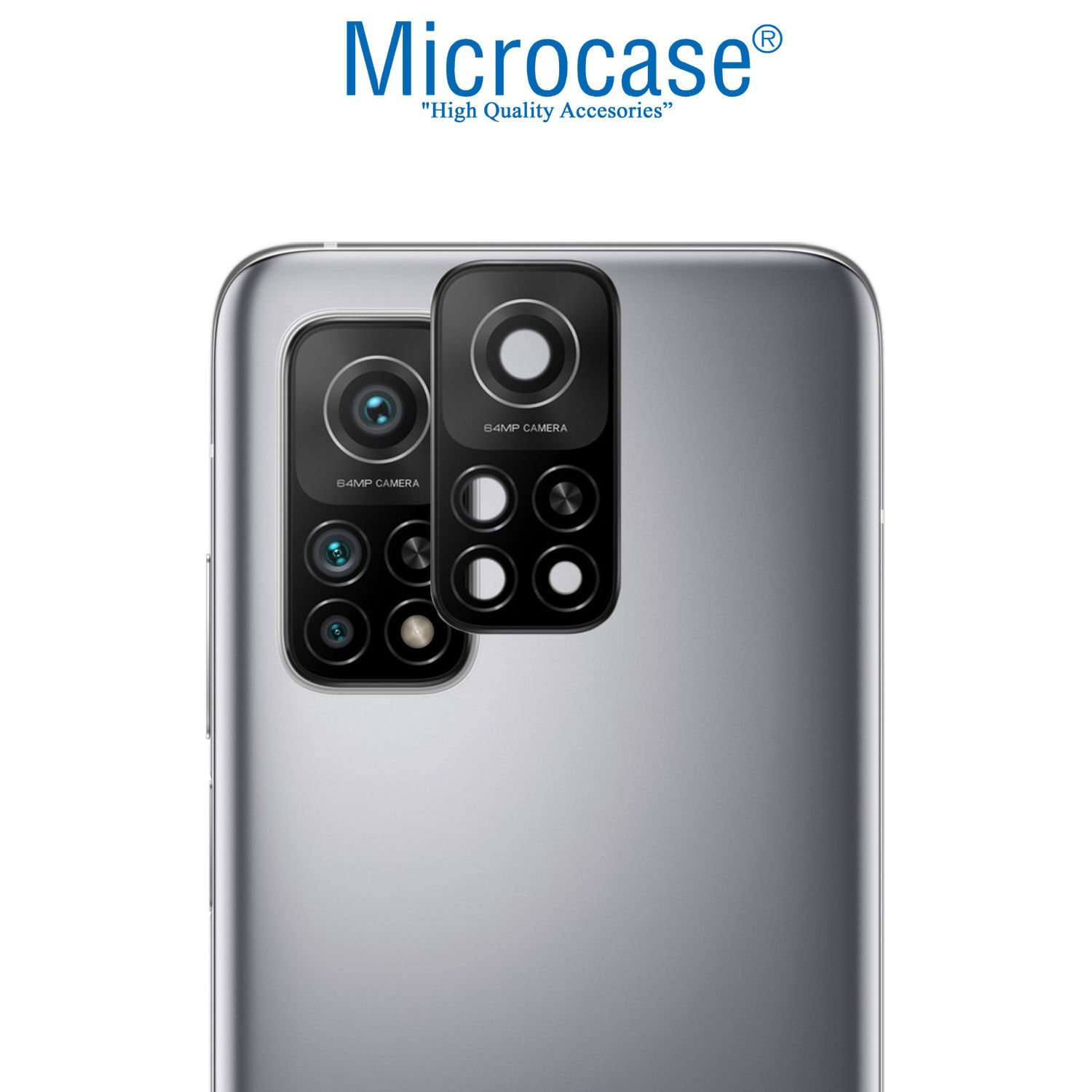Microcase Xiaomi Mi 10T Kamera Camı Lens Koruyucu Metal Çerçeveli Kapalı Tasarım - Siyah