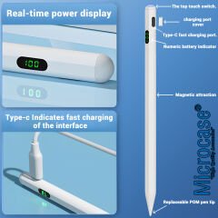 Microcase iPad iOS Tabletler için Manyetik Dijital Göstergeli Aktif Stylus Dokunmatik Kalem - AL4114
