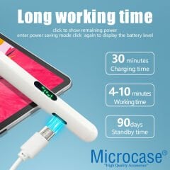 Microcase iPad iOS Tabletler için Manyetik Dijital Göstergeli Aktif Stylus Dokunmatik Kalem - AL4114