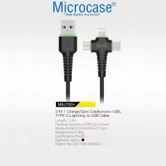 Microcase 25cm 3in1 Lightning Type C Micro USB Şarj ve Data Kablosu-AL4374