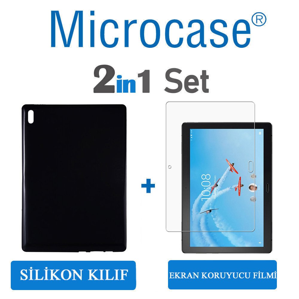 Microcase Lenovo Tab 4 10 Plus TB-X704F 10.1 Tablet Silikon Tpu Soft Kılıf - Siyah + Ekran Koruma Filmi