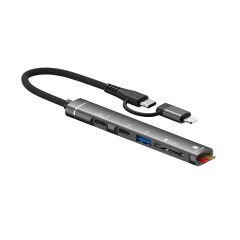 Microcase USB 3.0 Lighting+Type-C 5in1 Port Çoklayıcı HUB Alüminyum Slim Kasa - AL4130