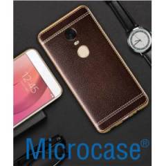 Redmi Note 4 Leather TPU Serisi Deri Kaplama Silikon Kılıf + Cam