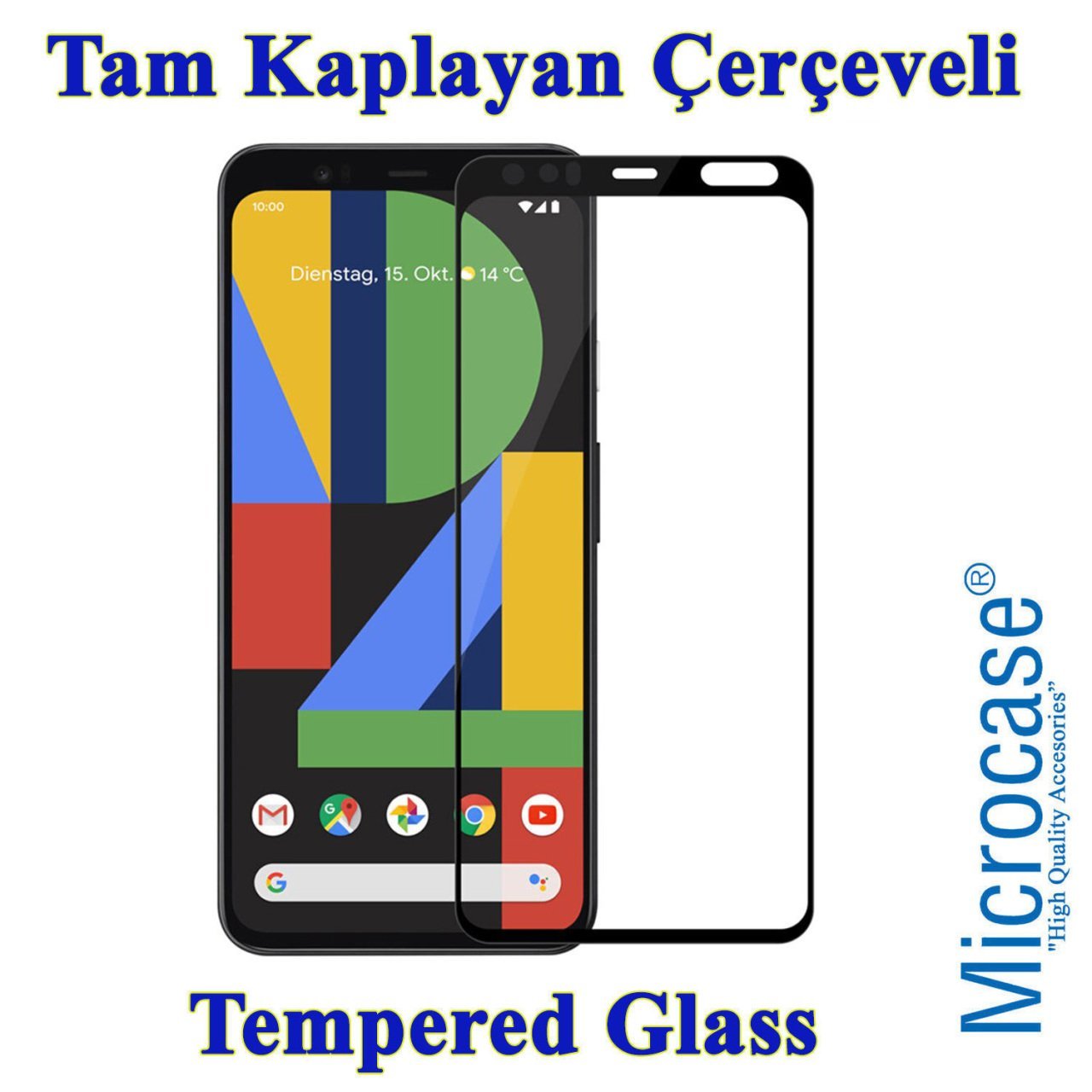 Microcase Google Pixel 4 Tam Kaplayan Çerçeveli Tempered Ekran Koruyucu - SİYAH