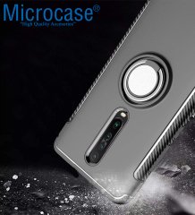 Microcase Xiaomi Redmi K30 Yüzük Standlı Armor Silikon Kılıf - Siyah