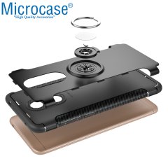 Microcase Xiaomi Redmi K30 Yüzük Standlı Armor Silikon Kılıf - Siyah