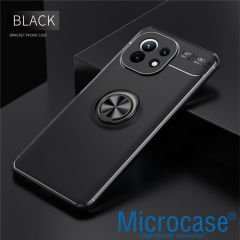 Microcase Xiaomi Mi 11 Focus Serisi Yüzük Standlı Silikon Kılıf - Siyah