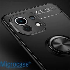 Microcase Xiaomi Mi 11 Focus Serisi Yüzük Standlı Silikon Kılıf - Siyah