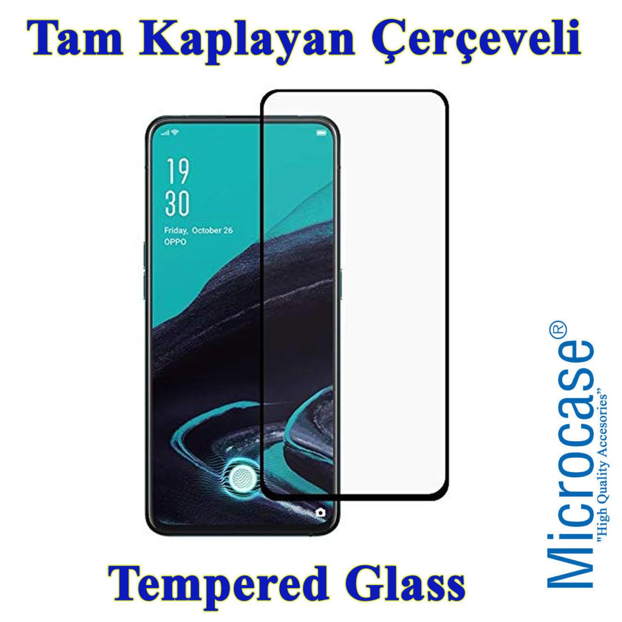 Microcase Oppo Reno 2 Tam Kaplayan Çerçeveli Tempered Ekran Koruyucu - SİYAH