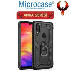 Microcase Xiaomi Redmi Note 7 - Note 7 Pro Anka Serisi Yüzük Standlı Armor Kılıf Siyah + Tempered Glass Cam Koruma (SEÇENEKLİ)