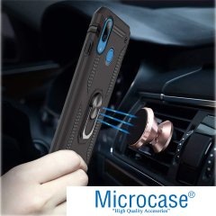 Microcase Xiaomi Redmi Note 7 - Note 7 Pro Anka Serisi Yüzük Standlı Armor Kılıf Siyah + Tempered Glass Cam Koruma (SEÇENEKLİ)