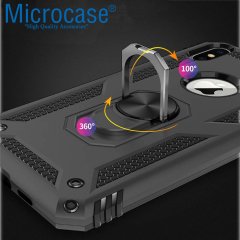 Microcase Xiaomi Redmi Note 7 - Note 7 Pro Anka Serisi Yüzük Standlı Armor Kılıf Siyah + Tempered Glass Cam Koruma (SEÇENEKLİ)