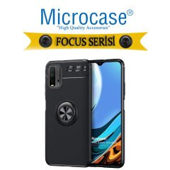 Microcase Xiaomi Redmi 9T Focus Serisi Yüzük Standlı Silikon Kılıf - Siyah