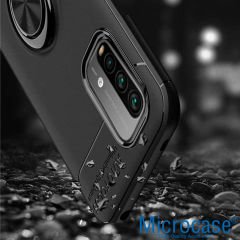 Microcase Xiaomi Redmi 9T Focus Serisi Yüzük Standlı Silikon Kılıf - Siyah