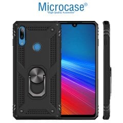 Microcase Xiaomi Redmi Note 7 - Note 7 Pro Anka Serisi Yüzük Standlı Armor Kılıf Siyah + Tempered Glass Cam Koruma (SEÇENEKLİ)