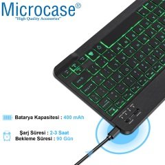 Microcase Tablet Telefonlar için RGB Işıklı Şarjlı Bluetooth Klavye + TR Klavye Sticker AL2670 Siyah