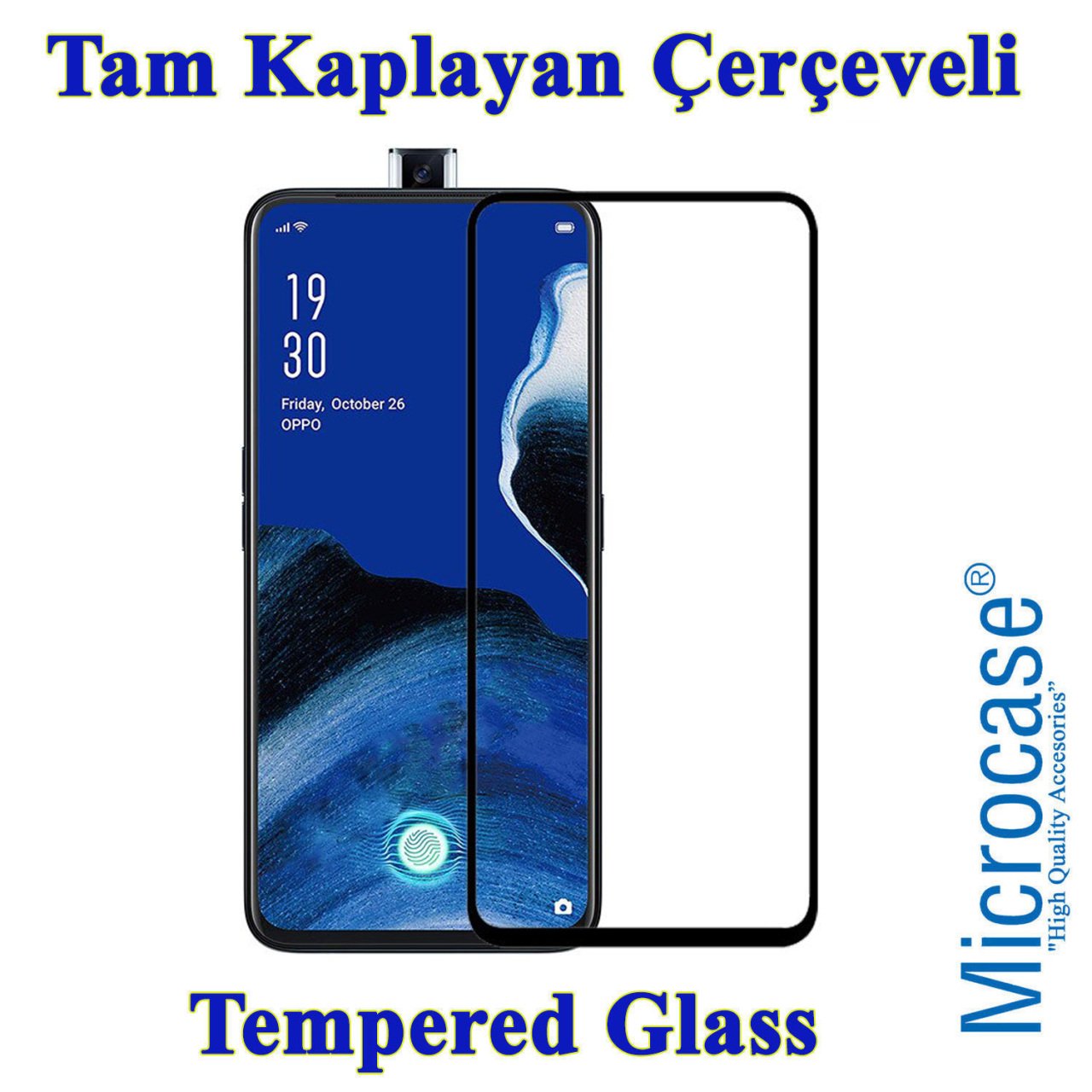 Microcase Oppo Reno 2Z Tam Kaplayan Çerçeveli Tempered Ekran Koruyucu - SİYAH