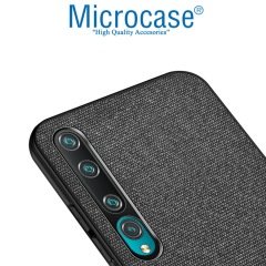 Microcase Xiaomi Mi 10 Pro Fabrik Serisi Kumaş ve Deri Desen Kılıf - Siyah