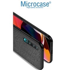 Microcase Xiaomi Mi 10 Pro Fabrik Serisi Kumaş ve Deri Desen Kılıf - Siyah