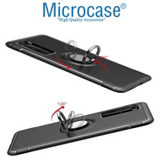 Microcase Huawei P40 Pro Yüzük Standlı Armor Silikon Kılıf - Siyah