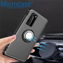 Microcase Huawei P40 Pro Yüzük Standlı Armor Silikon Kılıf - Siyah