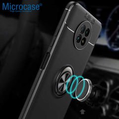 Microcase Xiaomi Redmi Note 9T Focus Serisi Yüzük Standlı Silikon Kılıf - Siyah