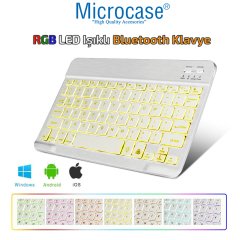 Microcase Tablet Telefonlar için RGB Işıklı Şarjlı Bluetooth Klavye + TR Klavye Sticker AL2670 Beyaz