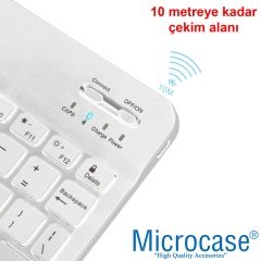 Microcase Tablet Telefonlar için RGB Işıklı Şarjlı Bluetooth Klavye + TR Klavye Sticker AL2670 Beyaz