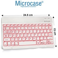 Microcase Tablet Telefonlar için RGB Işıklı Şarjlı Bluetooth Klavye + TR Klavye Sticker AL2670 Beyaz