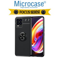 Microcase Realme 8 - Realme 8 Pro Focus Serisi Yüzük Standlı Silikon Kılıf - Siyah