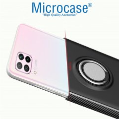 Microcase Huawei P40 Lite Yüzük Standlı Armor Silikon Kılıf - Siyah + Tempered Glass Cam Koruma