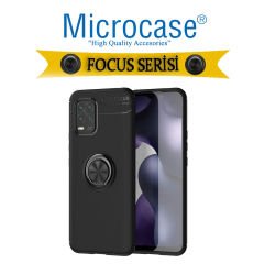 Microcase Xiaomi Mi 10 Youth Focus Serisi Yüzük Standlı Silikon Kılıf - Siyah