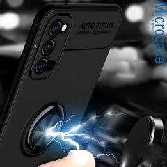 Microcase Oppo Reno 5 Focus Serisi Yüzük Standlı Silikon Kılıf - Siyah