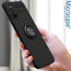 Microcase Oppo Reno 5 Focus Serisi Yüzük Standlı Silikon Kılıf - Siyah