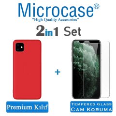 Microcase iPhone 11 Premium Matte Silikon Kılıf + Tempered Glass Cam Koruma