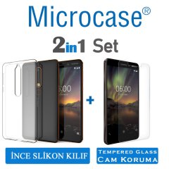 Microcase Nokia 6 2018 İnce 0.2 mm Silikon Kılıf + Ekran Koruma