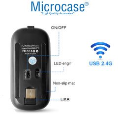 Microcase 1600 DPI Şarj Edilebilir 2.4 GHz RGB Işık Çift Modlu Bluetooth Mouse - AL2767 Beyaz