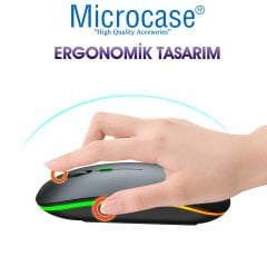 Microcase 1600 DPI Şarj Edilebilir 2.4 GHz RGB Işık Çift Modlu Bluetooth Mouse - AL2767 Gümüş