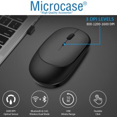 Microcase 1600 DPI Şarj Edilebilir 2.4 GHz Bluetooth Kablosuz Mouse - Model AL2674 Gri