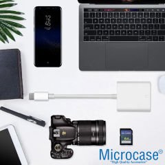 Microcase Type-C to SD-MicroSD Kart Okuyuculu Kamera Adaptörü - Beyaz - AL4116