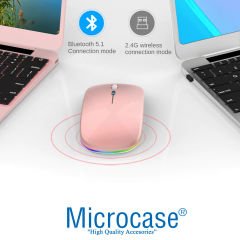 Microcase 1600 DPI Şarj Edilebilir 2.4 GHz RGB Işık Çift Modlu Bluetooth Mouse - AL2767 Pembe