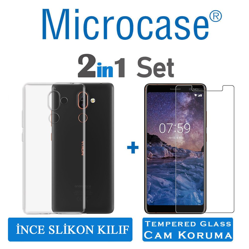 Microcase Nokia 7 Plus İnce 0.2 mm Silikon Kılıf + Ekran Koruma