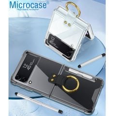 Microcase Samsung Galaxy Z Flip4 Parmak Tutuculu Kalemli Köşe Korumalı Kılıf - AL3162