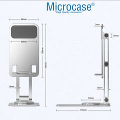 Microcase 360 Derece Dönerli Uzayabilir Masaüstü Telefon Tablet Tutucu Metal Stand - K50 AL3758 Gümüş