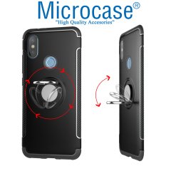 Microcase Redmi 6 Pro Yüzük Standlı Armor Silikon Kılıf +  Ekran Koruyucu