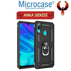 Microcase Huawei P Smart 2019 Anka Serisi Yüzük Standlı Armor Kılıf Siyah + Tempered Glass Cam Koruma (SEÇENEKLİ)