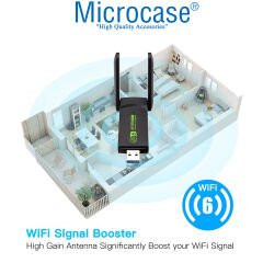 Microcase Dual Band AX1800 Wifi 6 3.0 Kablosuz USB Wifi Adaptörü AL4124